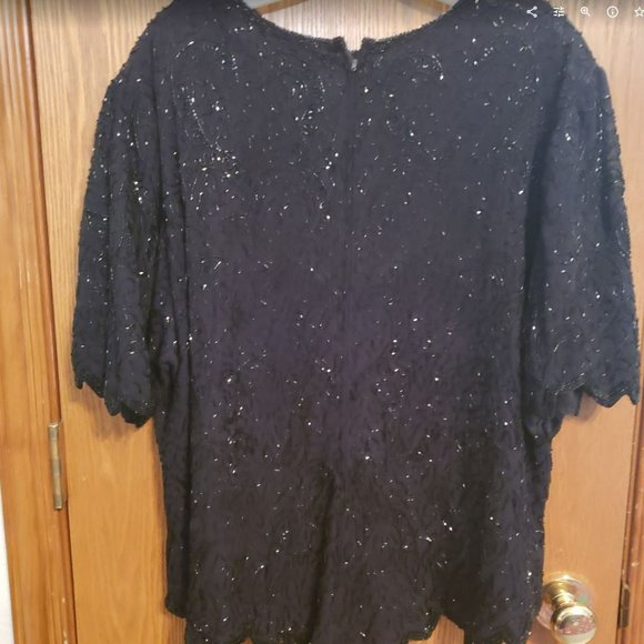 Beaded Sequin Shirt Top Black Brilliante by JA Holiday New Years Eve 2X - Picture 3 of 7